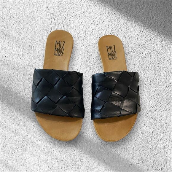 MIZ MOOZ Sandals Augustine Slides Woven Genuine Leather Slip On Black Size 6.5 - Picture 3 of 9